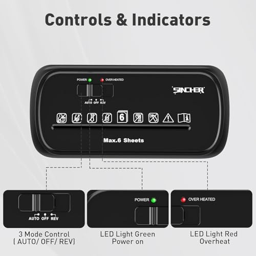 SINCHEREU Aktenvernichter,6 Blatt Kreuzschnitt Papierschredder,Sicherheitsstufe P4,Schredder mit 11L Papierkorb,Kreditkarte/CD,Überhitzungsschutz,Elektrischer Reißwolf für Zuhause und Büro