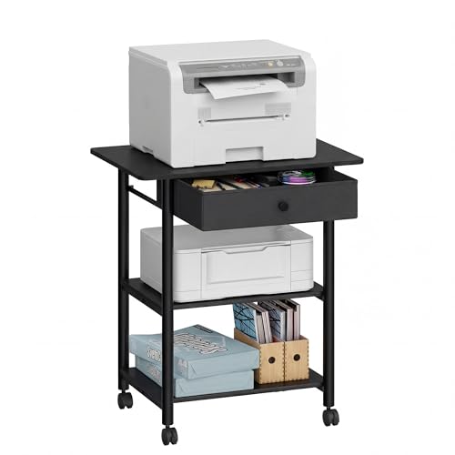 VASAGLE Overbed Table with Wheels, Mobile Standing Computer Desk, 27.6 x 15.7 Inches Tabletop, Adjustable Height, 2 Cup Holders, Phone and Tablet Slot, Cloud White ULSD600W01