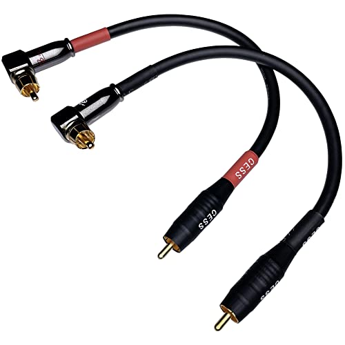 Image of CNCESS CESS-167-6i RCA Right Angle to Straight Type Male to Male Preamp Jumpers Patch Cable, 2 Pack (6 Inches)