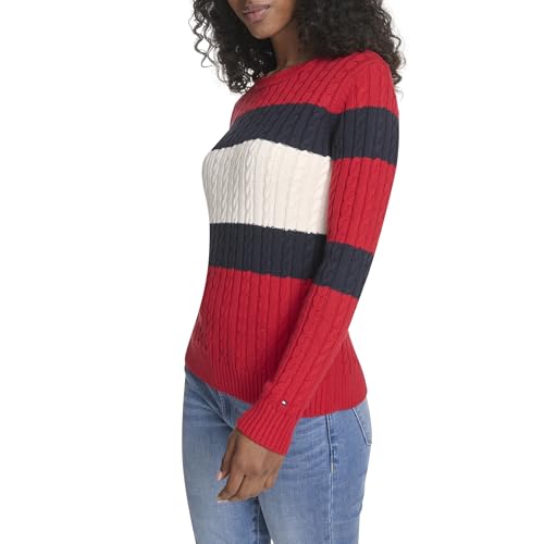 Image of Tommy Hilfiger Women's Cotton Crewneck Cable Sweater