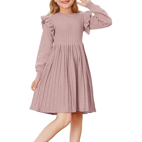 Danna Belle Girls Sweater Pink Dress Size 8 Long Sleeve Ruffled Fall Winter Dresses Casual Cover