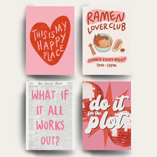 Image of Yellow Town India Soft Girl Vibes Art Prints (RAMEN LOVERS CLUB) | Set of 4 A4 Posters with Wall Friendly Adhesive | 300 GSM | Unframed | Coquette Pastel Aesthetic | Perfect for Room Decor