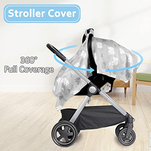 Image of TANOFAR Car Seat Cover Baby, Carseat Covers Baby Boy Girl, Peekaboo Opening Infant Car Seat Cover for Winter, Warm & Cozy, Grey Elephant