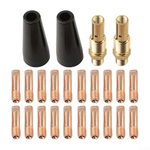 Drivstraw Flux Core - Kit de soldadura MIG sin gas - Juego de repuesto de 24 piezas con puntas de 0,8 mm y 0,9 mm, boquillas sin gas y difusores de gas para Magnum 100L