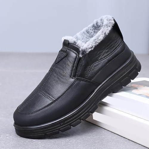 Men's Leather Slip On Platform Snow Boots Winter Warm Fur Lined High Top Non-Slip Outdoor Sneakers Boots Comfort Office Dress Walking Loafers Shoes4