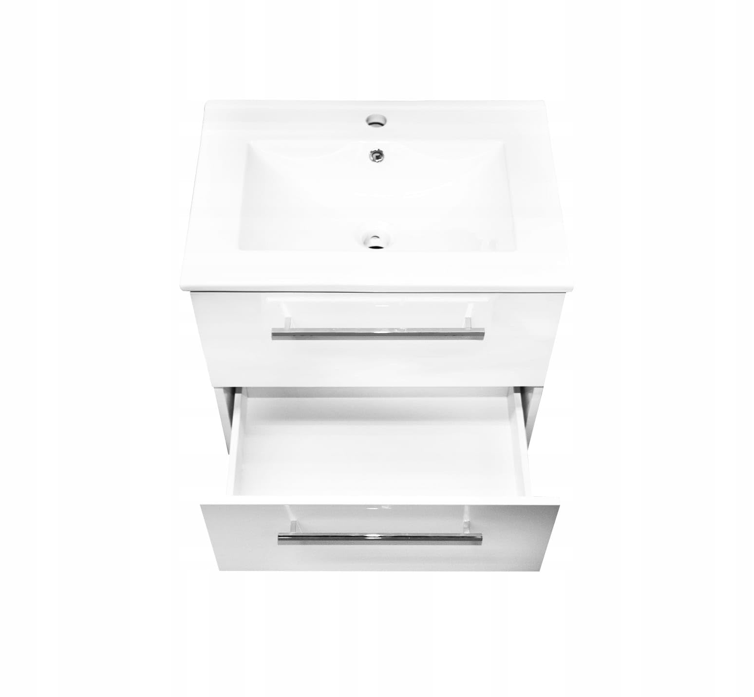 .Deftrans Waschbeckenunterschrank 50 cm hängend mit Waschbecken, Armatur & Siphon – Waschtisch mit Unterschrank, Softclose, Badezimmermöbel Set für kleine Bäder, Hochglanz Weiß