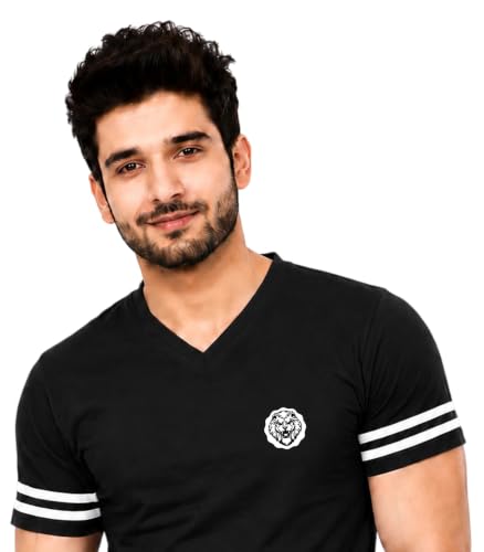 Image of Geum Men's Solid Half Sleeve V-Neck T-Shirt | Soft & Breathable Fabric | Regular Fit | Casual Everyday T-Shirt