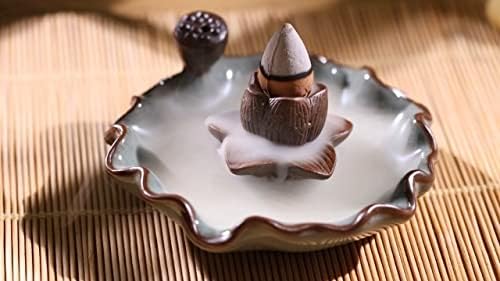 Incense Burner Lotus Incense Holder Waterfall with Ash Catcher Tray Handcraft Ceramic Meditation Durable for Home Decor Accessoray Yoga Incense Holders