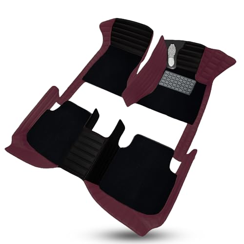 Image of Antiskid Exclusive Combination 9D Car Mat Full Set for Mercedes-Benz E200 2022 | Luxury Leather Dual-Stitch Full Set 9D Car Floor Mat || 100% Waterproof ||Color: Black Grape Wine