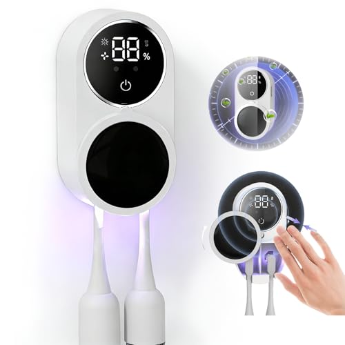 Tatqilo UV Toothbrush Sanitizer Portable Toothbrush Cleaner with UV Sanitization Drying LED Smart Screen Rechargeable Wall Mounted Toothbrush Holder for Home Travel (White)