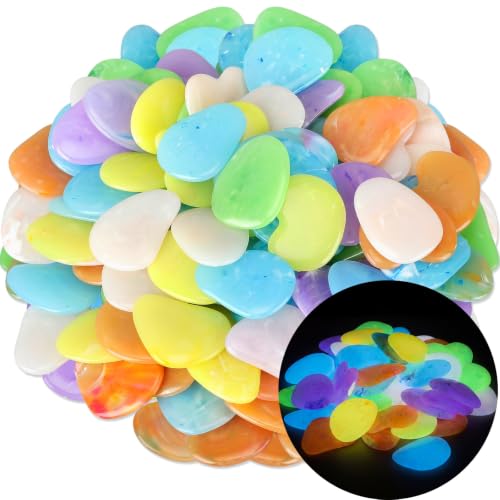 Image of Landical Large Glow in The Dark Rocks Garden Stones Night Guide Pebbles Outdoor Fish Tank Rocks Aquarium Gravel Luminous Stones for Walkway Yard Succulent Plant Decor(100 Pcs,Colorful,1.8 Inch)