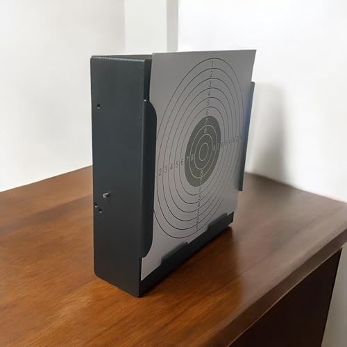 Zielscheibenhalter 14x14 cm mit Kugelfang aus Stahl – inklusive 50 Zielscheiben – schwarz – für Airsoft, Luftgewehre und Luftpistolen – Diabolos – zum Aufhängen oder Aufstellen