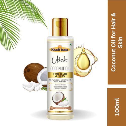 Image of Khadi Coconut Oil For Skin & Hair 100ml | Pure & Natural Oil for Hair Growth & Nourishing Skin Care | Non Sticky, Paraben & Mineral Oil Free | For All Hair Types | Daily Use for Men & Women