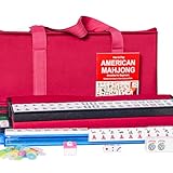 ZGME American Mahjong Set,166 Premium White Tiles with Red Soft Bag and Accessories,4 All-in-One Mahjong Racks with Pushers
