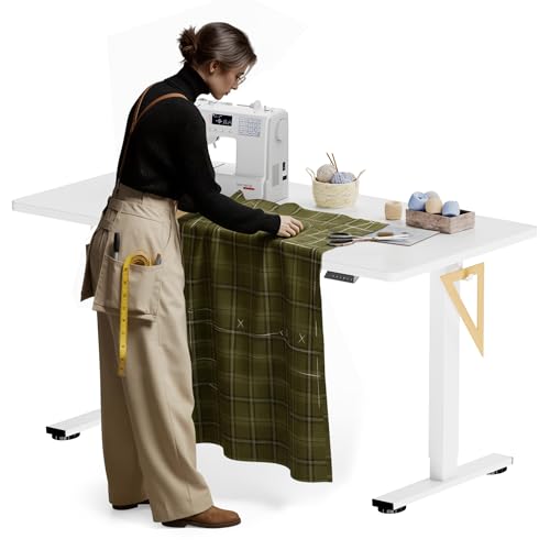 FLEXISPOT Electric Adjustable Workbench, 55x28 Inches Ergonomic Worktable for Garage, Workshop, Office and Home, Spacious Desktop for Woodworking Sewing and Crafts, White, 2 Packages