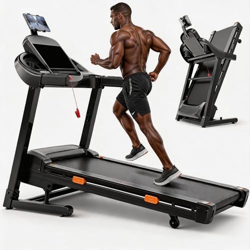 Image of 5HP Folding Treadmill with Incline 400lb Capacity, Shock Absorption System, Bluetooth Audio Speakers, Pulse Monitor,