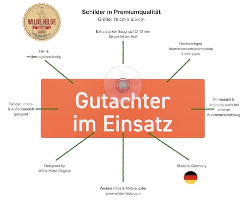 Hundeführer im Einsatz Schild - Premium Autoschild in Signalfarbe, mit Saugnapf für die Autoscheibe, UV- und witterungsbeständig, formstabil, 18 x 6.5 cm - Made in Germany