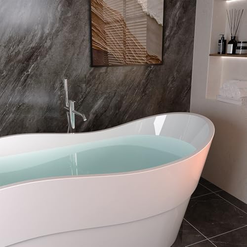 Image of Empava 67 inch Modern Bathroom Freestanding Bathtub, Acrylic Soaking SPA Tub | Stand Alone Tub Included Overflow and Drain for Bathroom, Glossy White,cUPC Certified