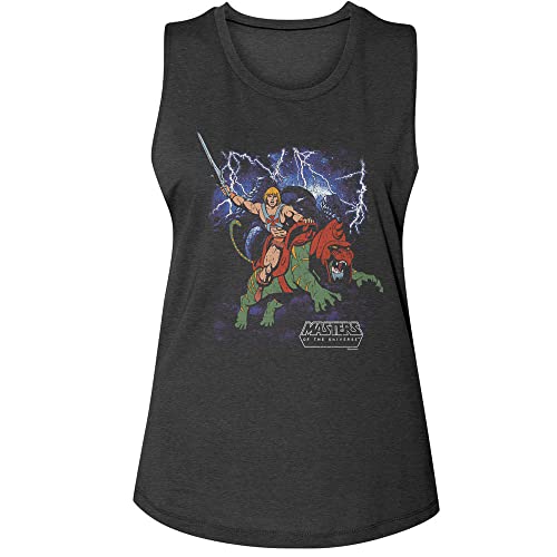 Masters of The Universe Battlecat Charge Womens Sleeveless Muscle Tank Top Vintage Style Graphic Tees Charcoal