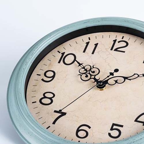 Image of KECYET Wall Clock, Vintage, 12 Inch Kitchen Wall Clocks Battery Operated Non Ticking, Silent Retro Teal Clock Decorative for Living Room, Bathroom, Office, Home, Farmhouse