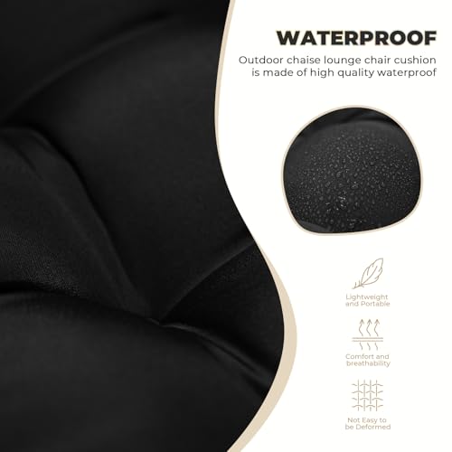 Uthem Waterproof Lounge Chair Cushion Outdoor for Chairs, Fade Resistant Chaise Lounger Replacement Cushions with 6 Ties, Thickened Memory Foam Pool Lounge Chair Cushions, 76 x 22 x 4.7 Inches, Black by Uthem - Image 3