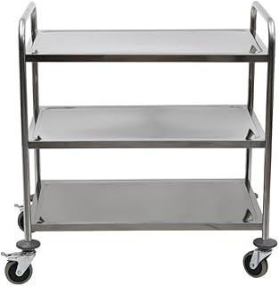 Servierwagen Edelstahl mit Rollen - 3 Böden - Belastbarkeit ca. 70 kg - 86 x 54 x 94 cm - Transportwagen, Küchenwagen, Abräumwagen