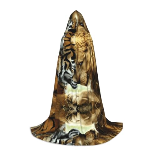 Capa con capucha de Halloween para fiestas de máscaras y disfraces unisex de tigre y león