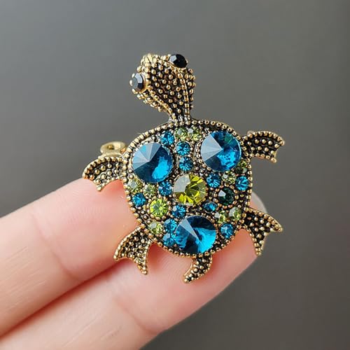 Image of Sea Turtle Rhinestone Brooch Pin for Women Girls Crystal Colorful CZ Ocean Animal Golden Plated Pins Clip Lapel Shirt Dress Jacket Badge Brooches Pins Cute Jewelry Gifts Birthday