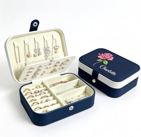 Personalized PU Leather Jewelry Box, Custom Name & Birth Flower S...
