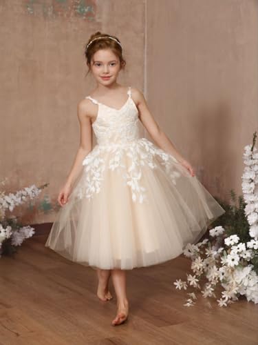 Summer Spaghetti Strap Flower Girls Dress Short Wedding Party Dresses V-Neck Lace Backless Evening Dance Gown2