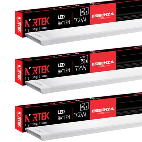 Image of Nortek Essenza 72 WATT 4CCT LED Tubelight / 4 feet LED Batten - 3 in 1 Colour (Warm, Natural, Cool Day Light) Bright Light for Living Room & Bedroom, Shops, Showrooms - Pack of 3
