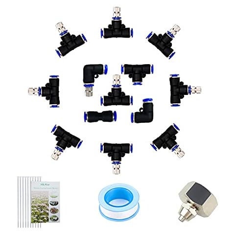 Misting Cooling System,10 Stainless Steel Mist Nozzles 10 Connector Outdoor Cool Mister for Patio Garden Umbrellas Greenhouse Fan Trampoline Waterpark, 1/4" Misting Hose NOT Included Cover