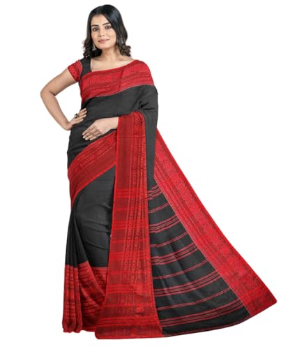 Image of eC ESHA'S COLLECTION Women's Cotton Blend Begumpuri Handloom Saree With Unstitched Running Blouse Piece