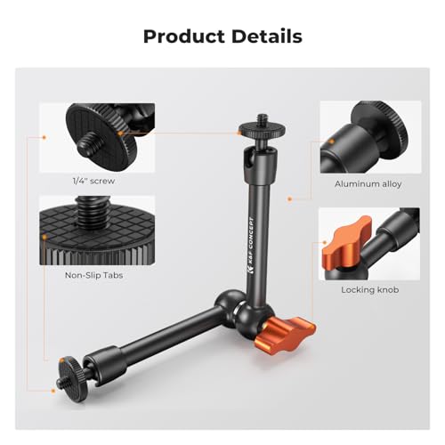 Image of K&F CONCEPT 9.8 inch Magic Arm, 1 /4 inch Screw Camera Mount Arm 360 Ball Heads for DSLRs, Monitor, Flash, LED Light, Microphone, Camera Cage, Action Camera