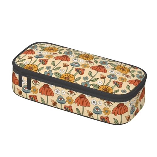 Image of 70s Retro Hippie Floral Mushroom Pencil Case Organizer Big Capacity Pencil Pouch Stationery With Zipper School Supplies Pencil Bag For Girls Boys Office