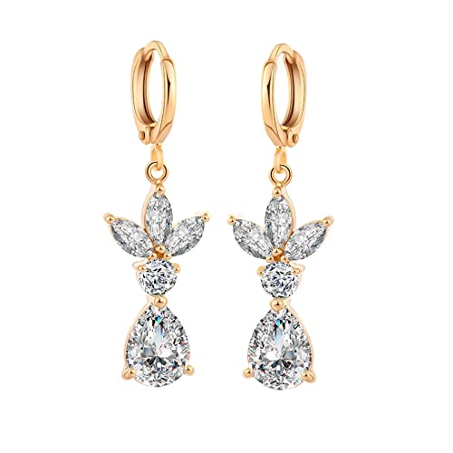 Boucles d'oreilles en or pour femmes cerceau gouttes d'eau feuilles pendantes