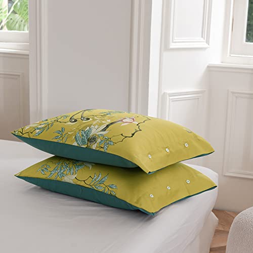 Mkxi Generous Print Duvet Cover Blossoming Branches With Cute Birds Pattern Yellow Comforter Case Zipper Closure Solid Teal Reversible Vintage Jungle Quilt Cover Queen #TOP4
