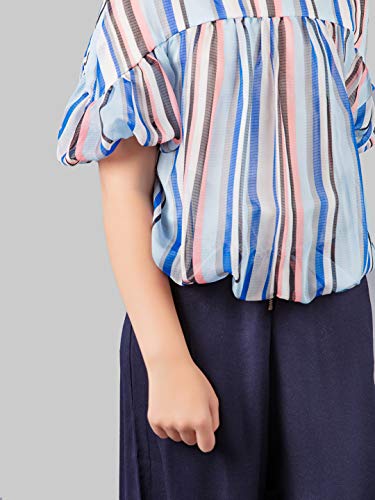 Image of One Friday Girls Semi Formal Striped Printed Top - Blue