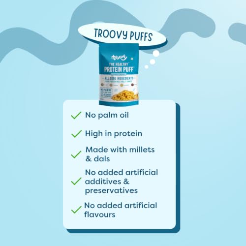 Image of Troovy Healthy High Protein Puffs | Cheese & Herbs Flavoured | No Palm Oil, Cholesterol or Trans Fats | Made with Multiple Millets, Grains and Dal (80g (Pack of 3))