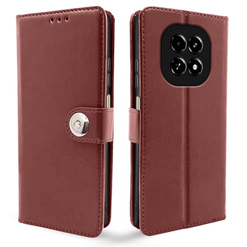 Image of Pikkme Flip Cover Leather Finish | Inside TPU with Card Pockets | Wallet Stand and Shock Proof | Complete Protection Button Flip Case for Realme C63 5G (Brown)