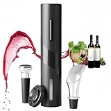 Set di apribottiglie elettrico per vino, a batteria, con cavatappi automatico One-Touch, confezione da 4 con custodia, per casa, ristorante, viaggio (nero)