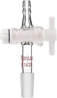 StonyLab Vacuum Flow Control Adapter with PTFE Stopcock - 14/20 Joint, Borosilicate Glass for Precise Lab Distillation