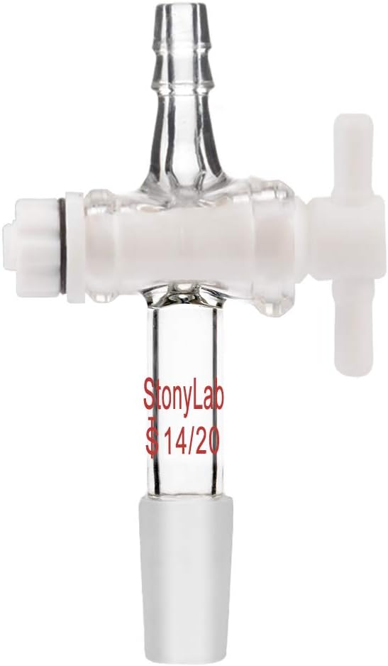 StonyLab Vacuum Flow Control Adapter with PTFE Stopcock, 14/20 Joint and Straight Hose Connection for Lab Supply