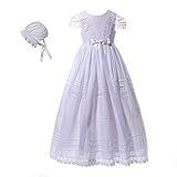 NIUBAO Baby Girls Lace Baptism Delicate Cotton Christening Gown with Hat for 0-15 Months (NJG22030XS