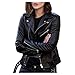 Freenfitmall Manteau de moto en cuir fin pour femme - Coupe ajustée - Fermeture éclair - Grande taille - Tendance et décontractée, Noir , M