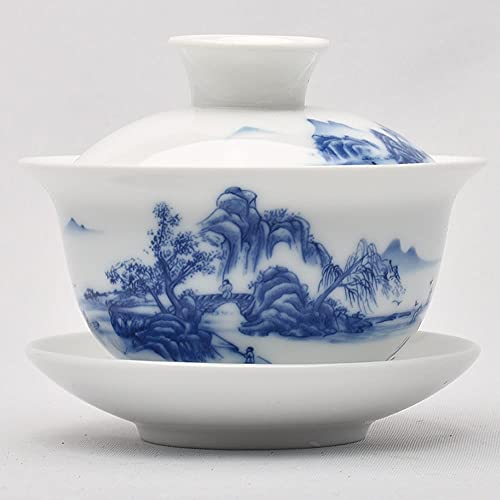 天香茶行 彩磁蓋碗(山水) 100ml（満水150ml）中国茶器