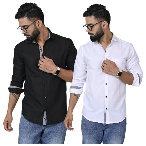 Image of Pinkmint Shirt for Men Cotton Soild Shirt & Spread Collar Long Sleeve Shirt Formal, Travelling