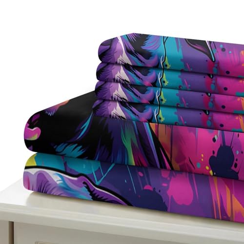 Parure de lit microfibre 3d imprimée chien multicolore super king 260x220