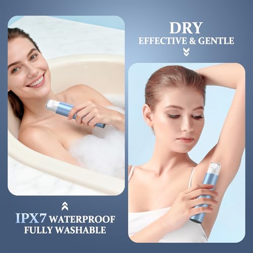Image of Bikini Trimmer for Women, Dual Head Face Shaver Body Hair Trimmmer, IPX7 Waterproof Womens Electric Razor for Legs, Light Blue