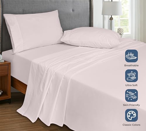 Image of Royale Linens 100% Organic Cotton Twin XL Flat Sheet Only - Super Soft - Percale Top Sheets - Twin XL Flat Sheet Sold Separately - Breathable, Cool & Crisp Sheets Only (66 inch x 102 inch, Lavender)